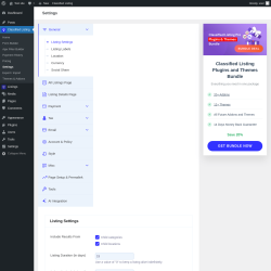 Page screenshot: Classified Listing → Settings → General