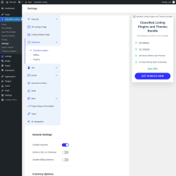 Page screenshot: Classified Listing → Settings → Payment