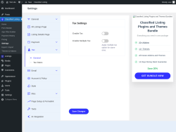 Page screenshot: Classified Listing → Settings → Tax