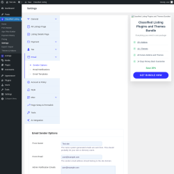 Page screenshot: Classified Listing → Settings → Email