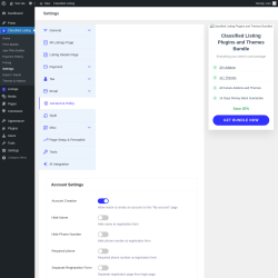 Page screenshot: Classified Listing → Settings → Account & Policy