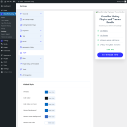 Page screenshot: Classified Listing → Settings → Style