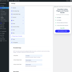 Page screenshot: Classified Listing → Settings → Page Setup & Permalink