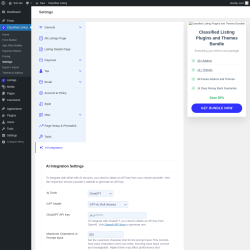 Page screenshot: Classified Listing → Settings → AI Integration
