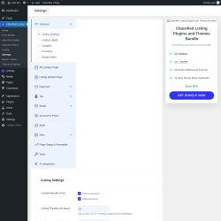 Page screenshot: Classified Listing → Settings → General