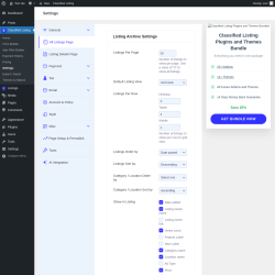 Page screenshot: Classified Listing → Settings → All Listings Page