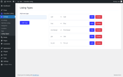 Page screenshot: Listings → Listing Types