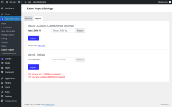 Page screenshot: Classified Listing → Export / Import → Import