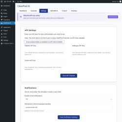 Page screenshot: ClearPost AI &rarr; 
				Settings			