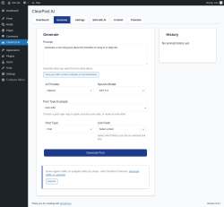 Page screenshot: ClearPost AI &rarr; 
				Generate			