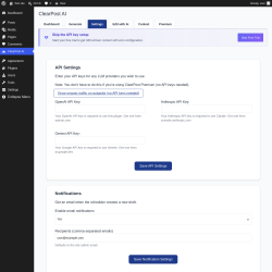 Page screenshot: ClearPost AI &rarr; 
				Settings			