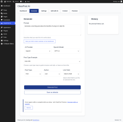 Page screenshot: ClearPost AI &rarr; 
				Generate			