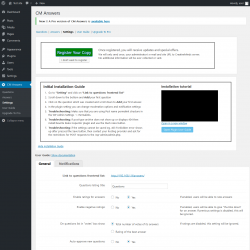 Page screenshot: CM Answers Settings ‹ Test site — WordPress