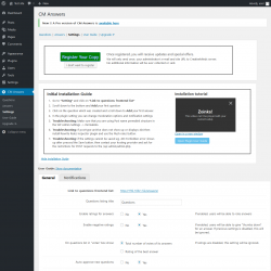 Page screenshot: CM Answers Settings ‹ Test site — WordPress