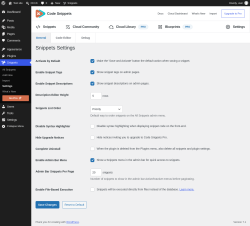 Page screenshot: Snippets &rarr; Settings