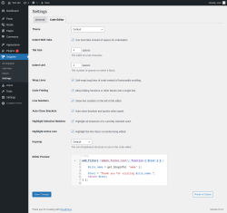 Page screenshot: Snippets &rarr; Settings &rarr; Code Editor