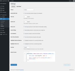 Page screenshot: Snippets &rarr; Settings &rarr; Code Editor