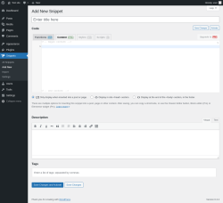 Page screenshot: Snippets &rarr; Add New &rarr; Content html