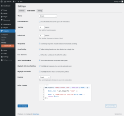 Page screenshot: Snippets &rarr; Settings &rarr; Code Editor