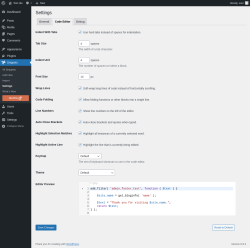 Page screenshot: Snippets &rarr; Settings &rarr; Code Editor