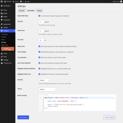 Page screenshot: Snippets &rarr; Settings &rarr; Code Editor