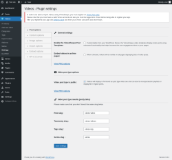 Page screenshot: Videos → Settings