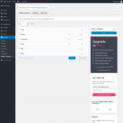 Page screenshot: Settings &rarr; Admin Columns