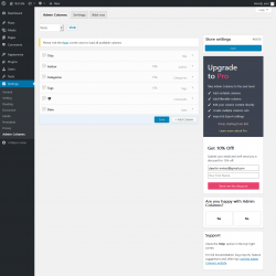 Page screenshot: Settings  &rarr; Admin Columns