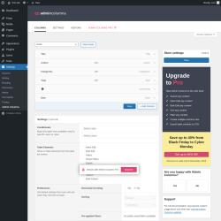 Page screenshot: Settings &rarr; Admin Columns