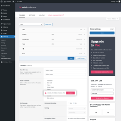 Page screenshot: Settings &rarr; Admin Columns