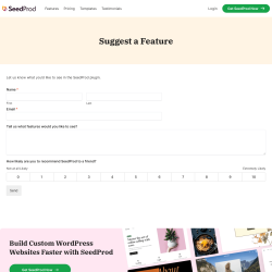 Page screenshot: SeedProd &rarr; Request a Feature