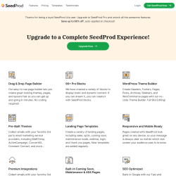 Page screenshot: SeedProd &rarr; Upgrade to Pro