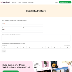 Page screenshot: SeedProd &rarr; Request a Feature