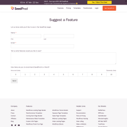Page screenshot: SeedProd &rarr; Request a Feature