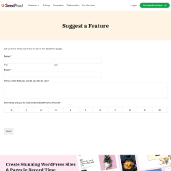 Page screenshot: SeedProd → Request a Feature