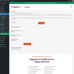 Page screenshot: SeedProd → Settings