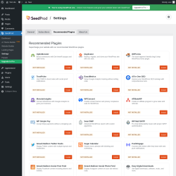Page screenshot: SeedProd &rarr; Settings &rarr; 
					Recommended Plugins				