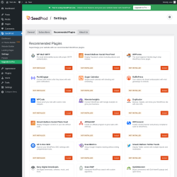 Page screenshot: SeedProd → Settings → 
					Recommended Plugins				