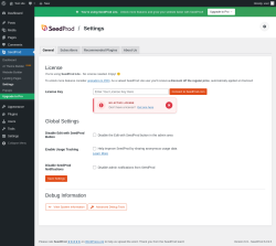 Page screenshot: SeedProd → Settings