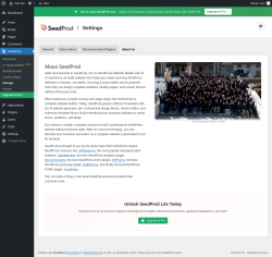 Page screenshot: SeedProd &rarr; Settings &rarr; 
					About Us				