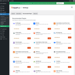 Page screenshot: SeedProd &rarr; Settings &rarr; 
					Recommended Plugins				