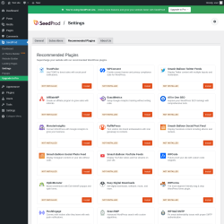 Page screenshot: SeedProd &rarr; Settings &rarr; 
					Recommended Plugins				