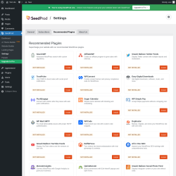 Page screenshot: SeedProd &rarr; Settings &rarr; 
					Recommended Plugins				