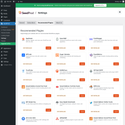 Page screenshot: SeedProd &rarr; Settings &rarr; 
					Recommended Plugins				