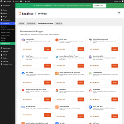 Page screenshot: SeedProd &rarr; Settings &rarr; 
					Recommended Plugins				