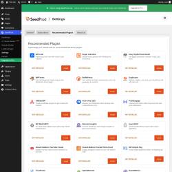 Page screenshot: SeedProd &rarr; Settings &rarr; 
					Recommended Plugins				
