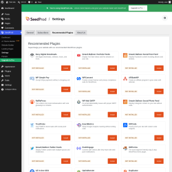 Page screenshot: SeedProd &rarr; Settings &rarr; 
					Recommended Plugins				