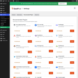 Page screenshot: SeedProd &rarr; Settings &rarr; 
					Recommended Plugins				
