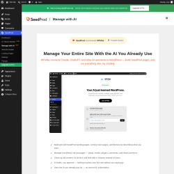 Page screenshot: SeedProd &rarr; Manage with AI &nbsp;NEW