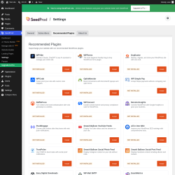 Page screenshot: SeedProd &rarr; Settings &rarr; 
					Recommended Plugins				